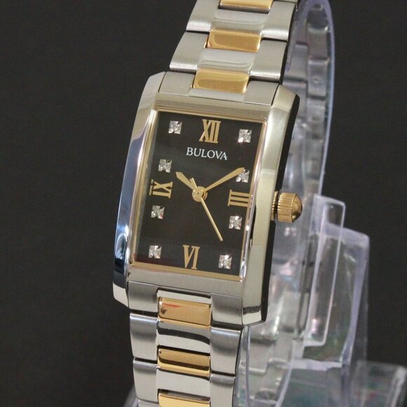 Bulova Diamonds Collection Ladies Tank Watch Two Tone Diamond Indices 21mm - Picture 7 of 13